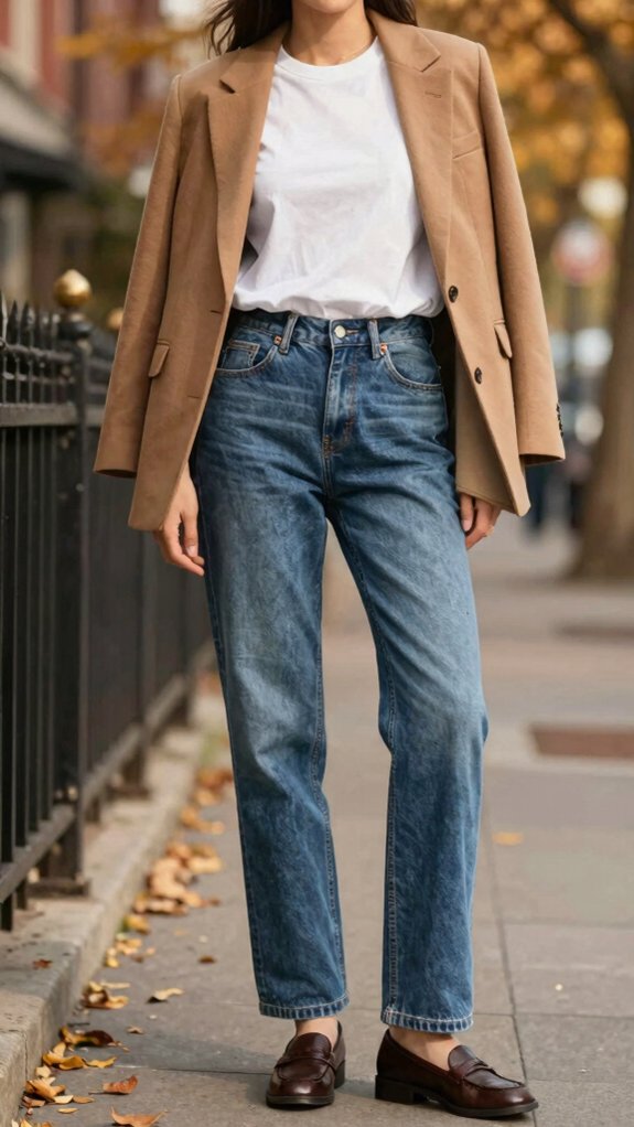 Jeans Outfits That Transition Beautifully From Summer Into Fall 1 white tee blazer outfit
