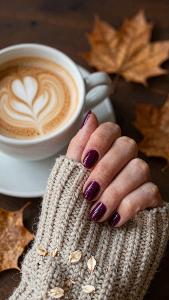 15 Short Nail Designs That Match Every Cozy Fall Outfit 8 wine dark plum autumn nails