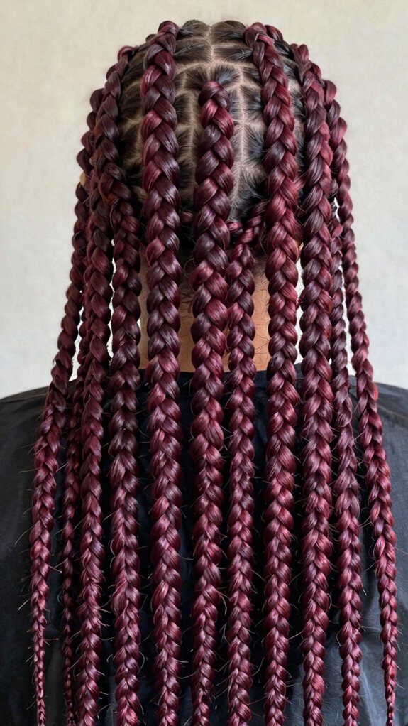 15 Box Braids Hairstyles You’ll Want to Save for Your Next Appointment 12 wine red knotless box braids