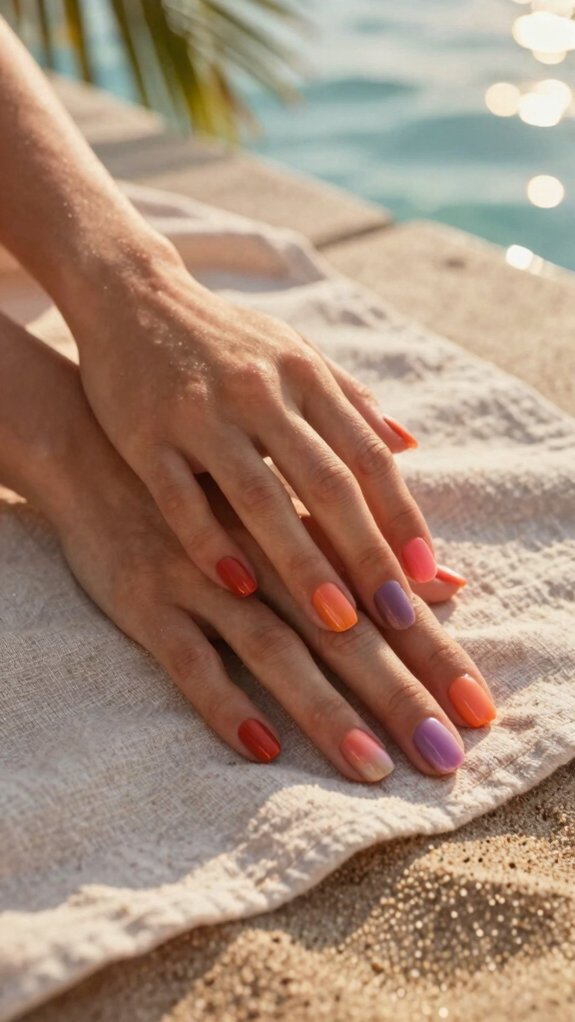 Fun Summer Nail Colors You’ll Want to Wear All Vacation Long 10 yellow to blue sunset ombre nails